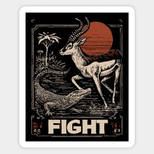 Fight - Antelope and Crocodile Survival Art Magnet